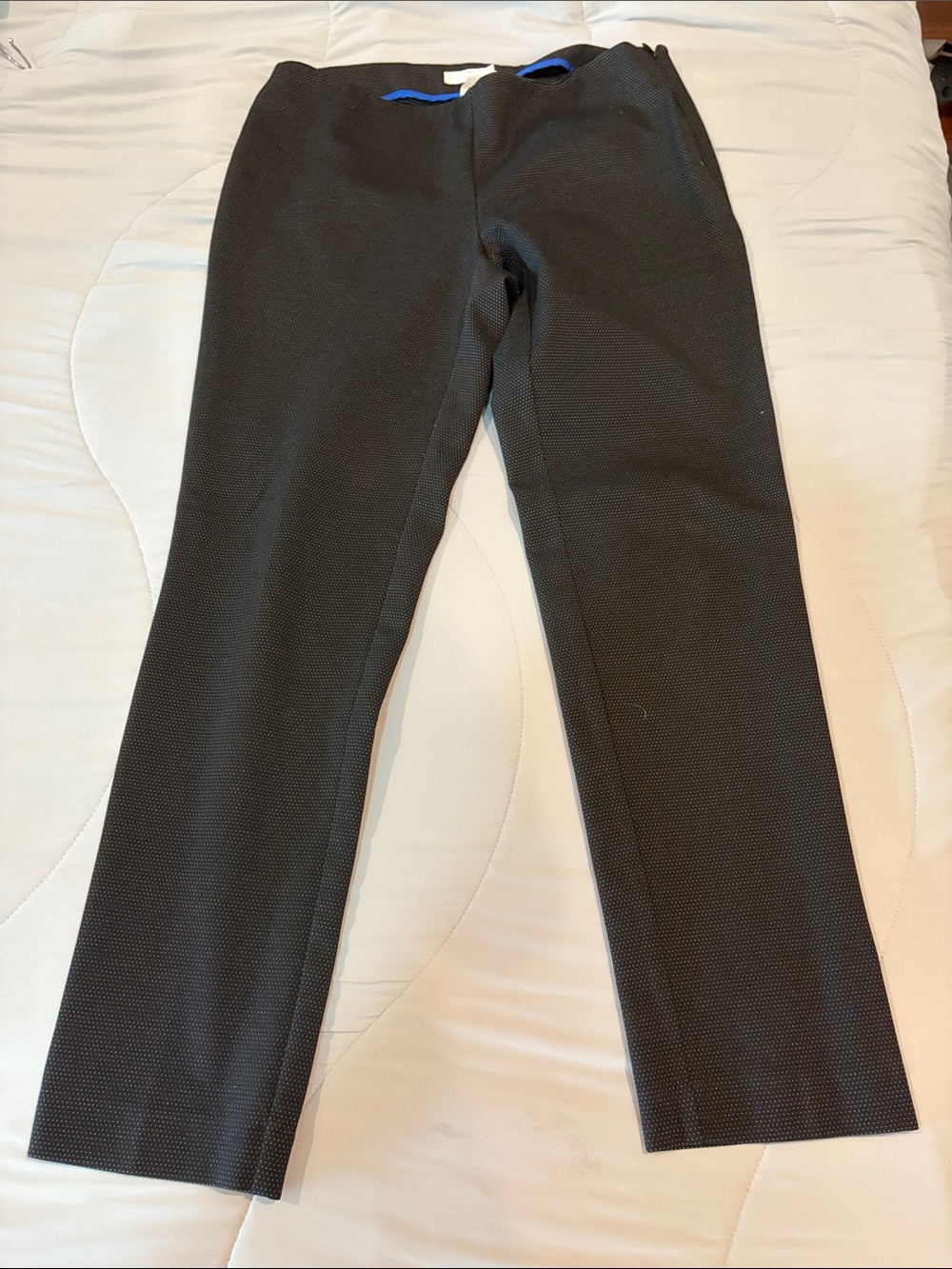 Kenar Black Textured Straight-Leg Pants with Blue Waist Accent